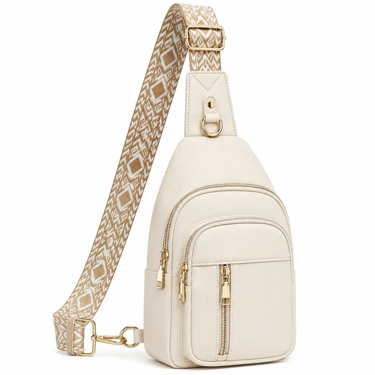 Bolso bandolera color crema con correa geométrica ajustable