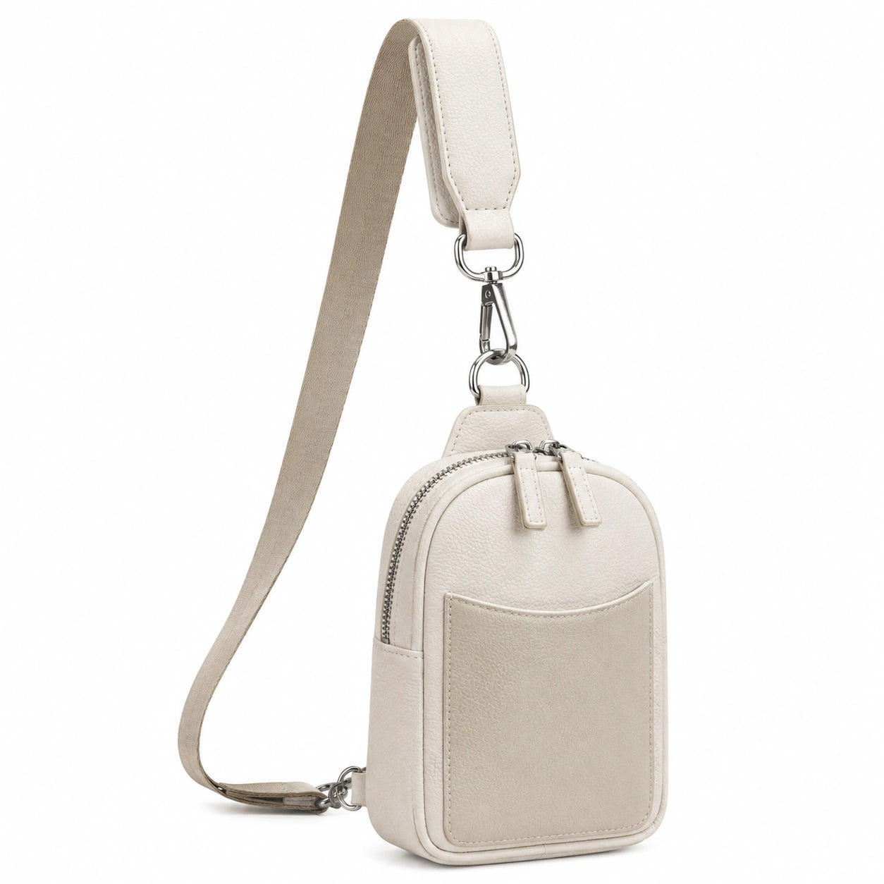 Bolso Bandolera Beige con Cremallera y Correa Ajustable
