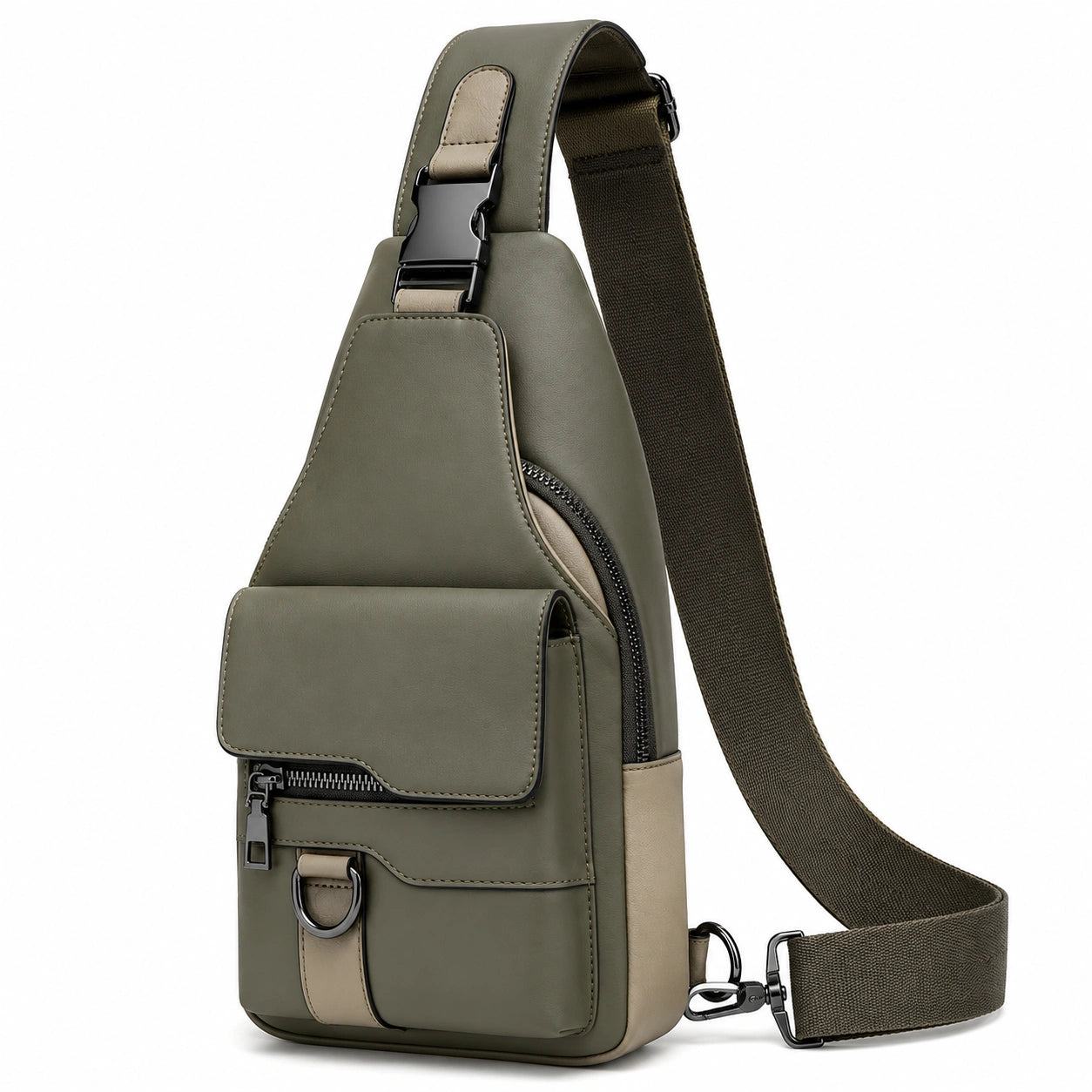 Bandolera Unisex Verde con Cremallera y Bolsillo Frontal