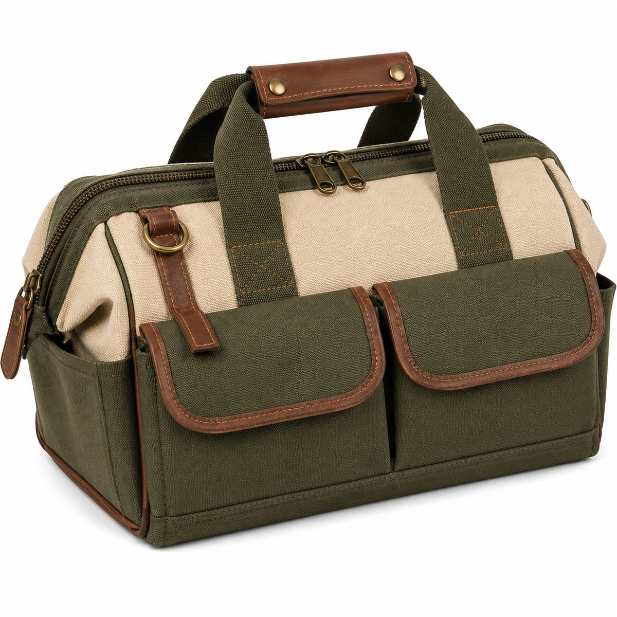 Bolsa de Herramientas Multiusos Verde y Marrón con Asa Reforzada