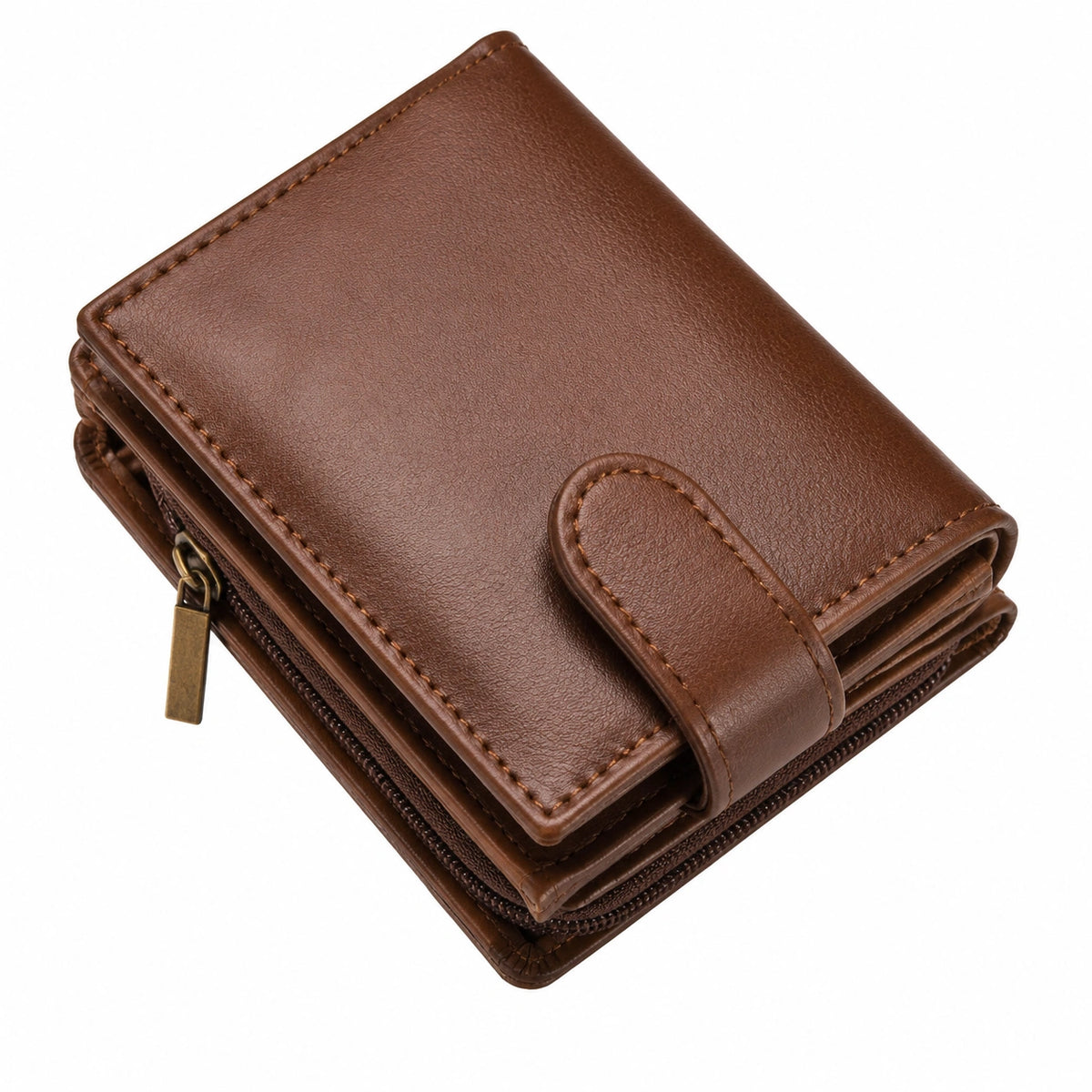 Cartera de Hombre Marrón con Cremallera y Botón
