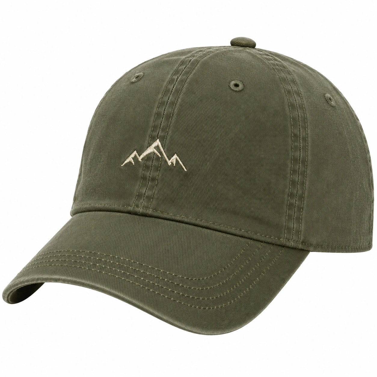 Gorra de béisbol ajustable verde oliva con bordado de montaña