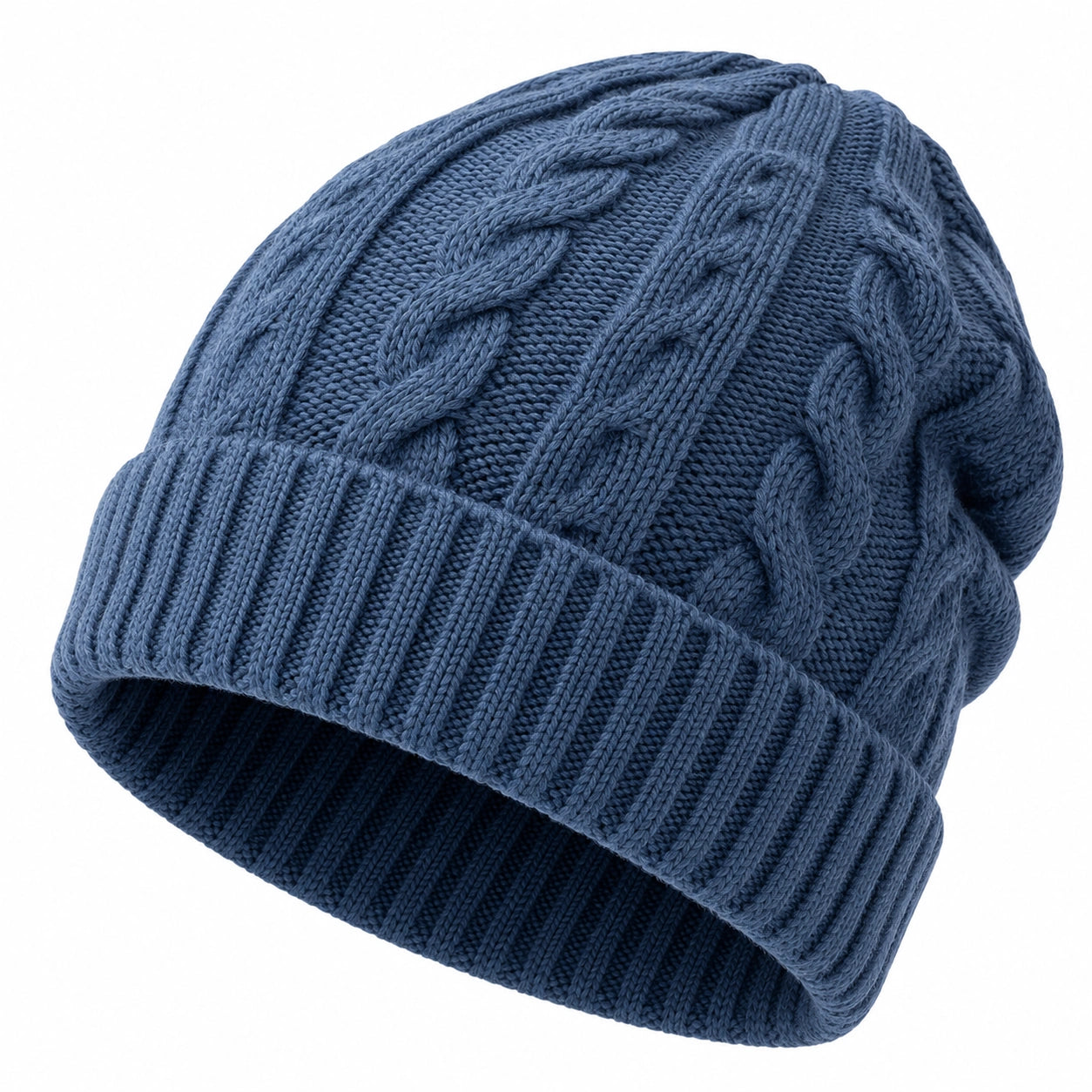 Gorro de punto trenzado azul para adultos