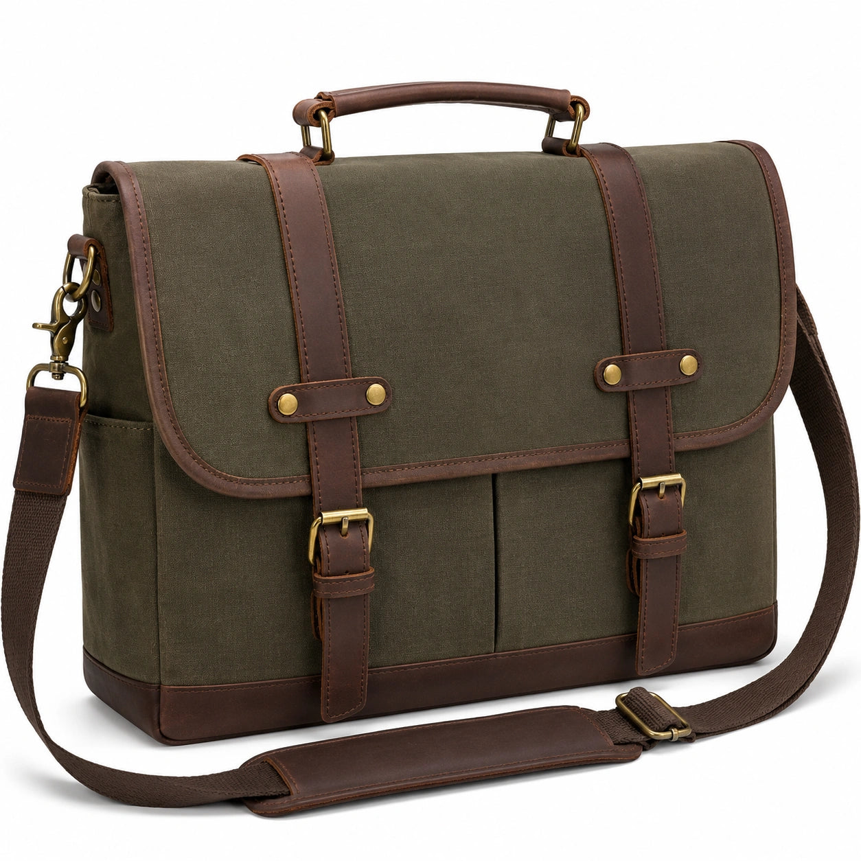 Maletín de Lona Verde para Hombre con Correa Ajustable