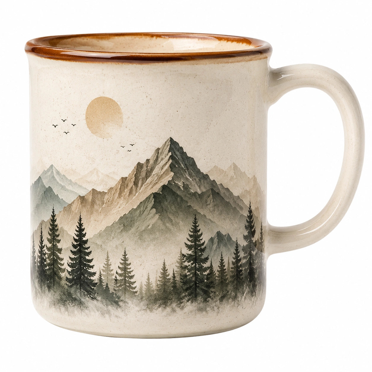 Taza de Cerámica con Diseño de Montaña 400ml Beige/Verde