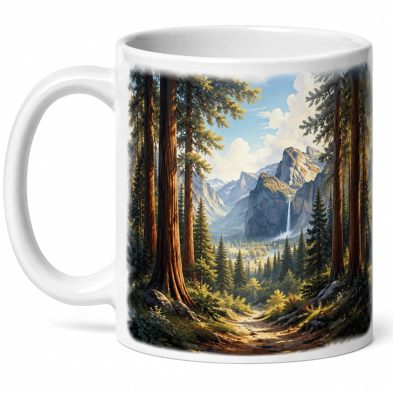 Taza blanca de cerámica con paisaje natural 350ml
