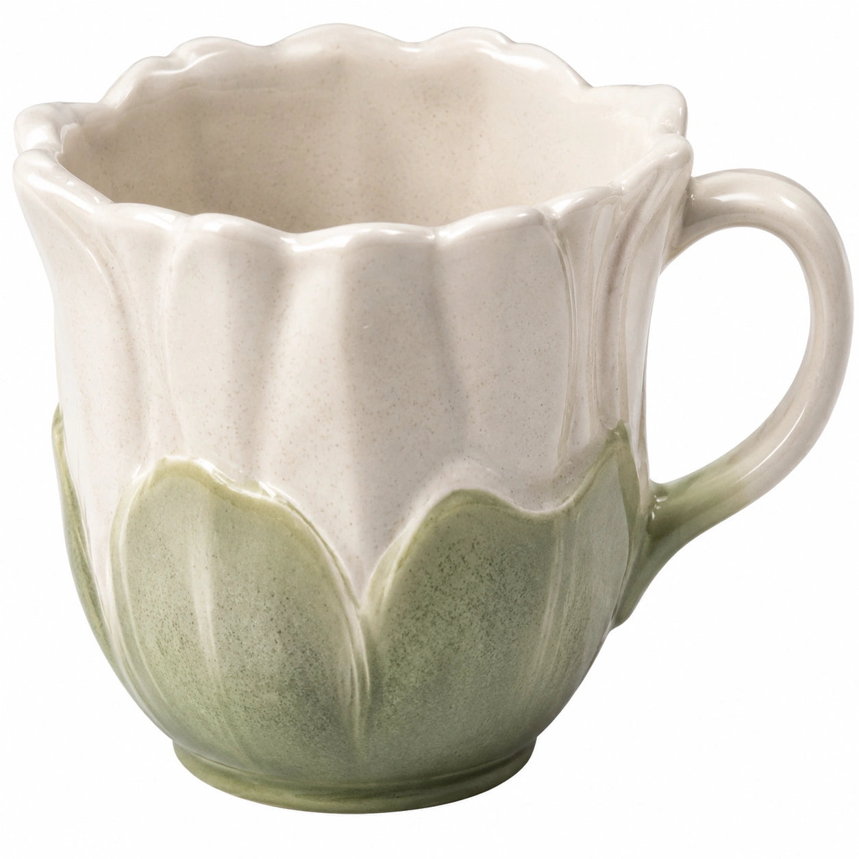 Taza de Cerámica Floral Verde y Blanco 350ml