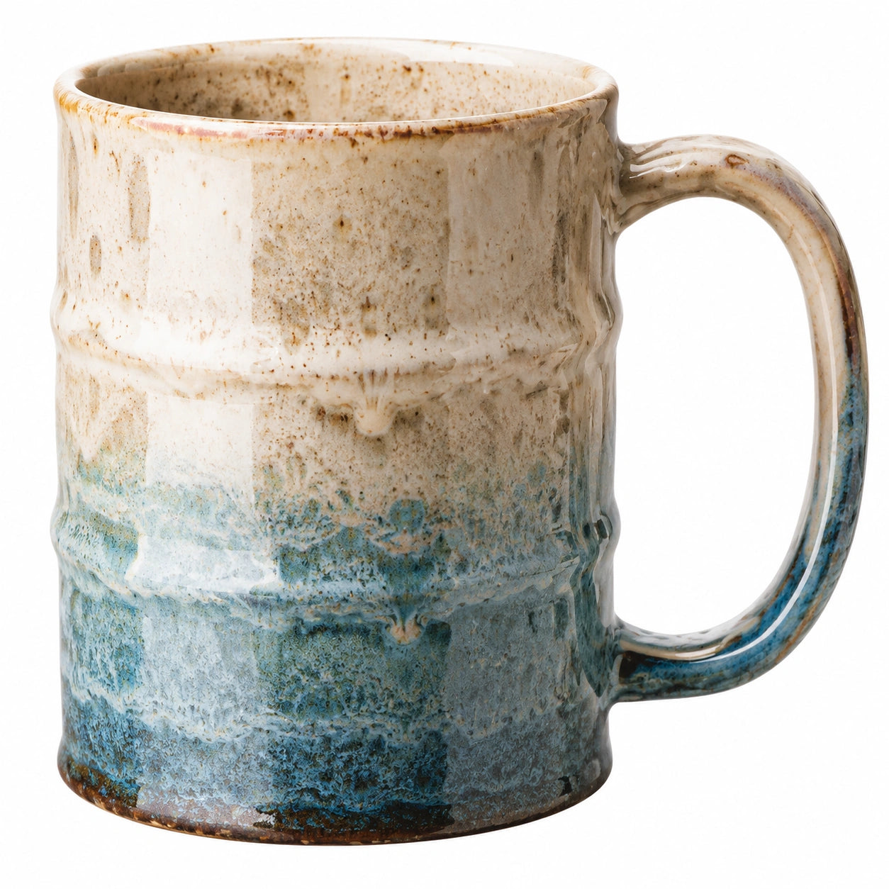 Taza de cerámica rústica beige y azul 300ml