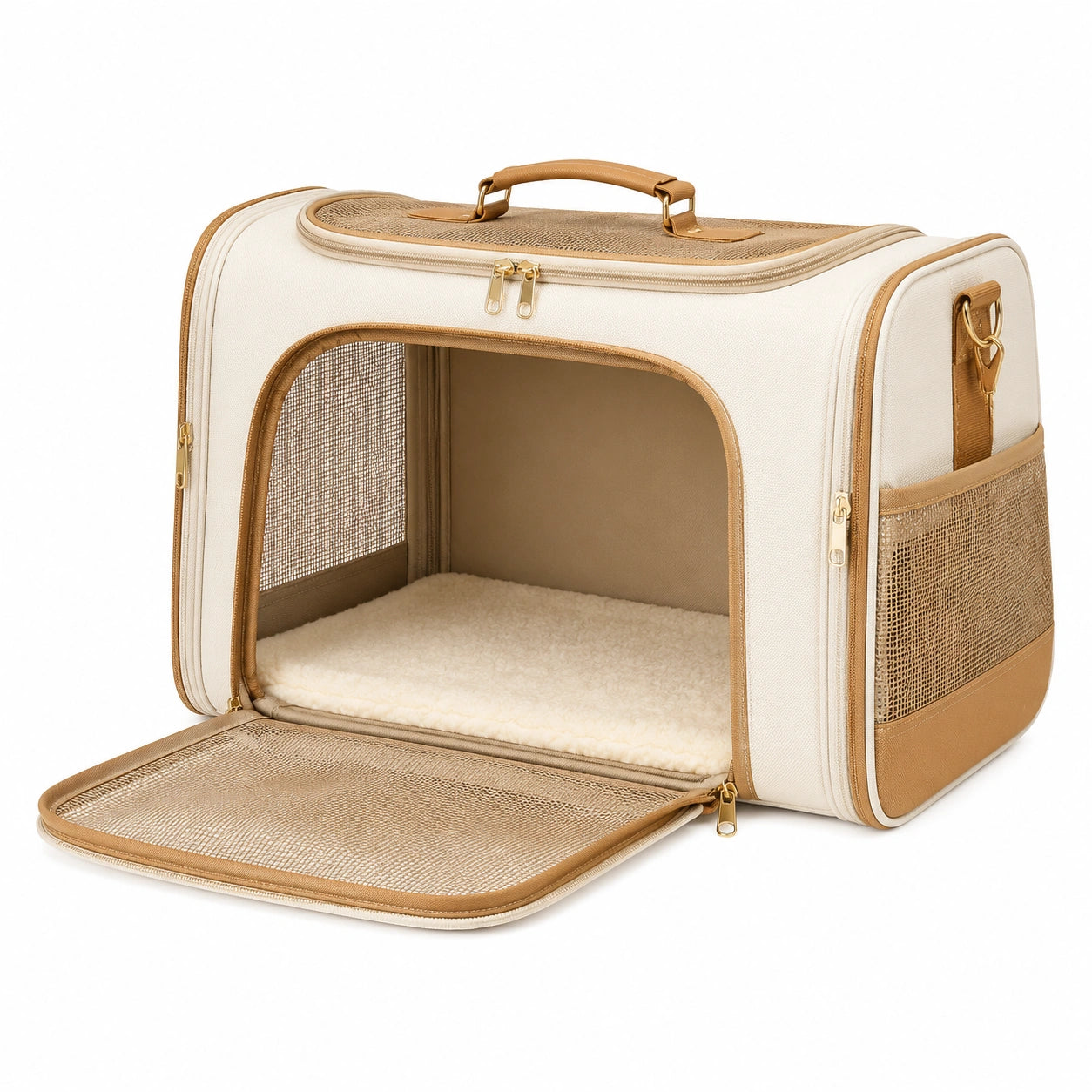 Transportín Beige para Mascotas con Ventilación y Bolsillos