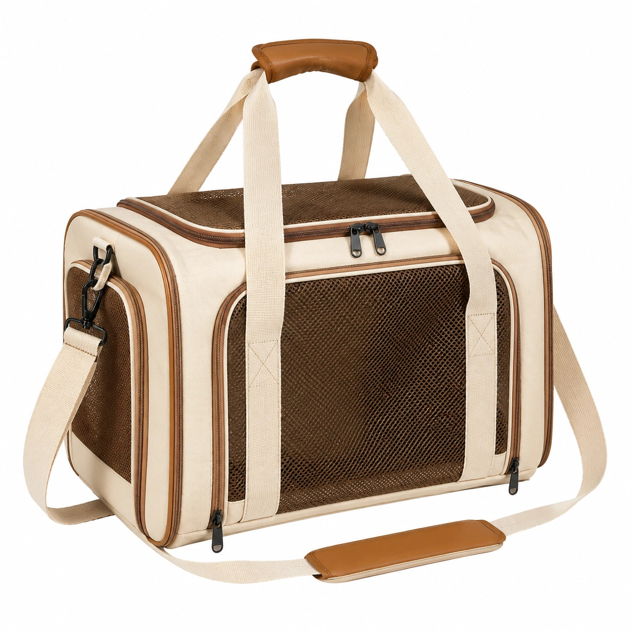 Bolso Transportador de Mascotas con Ventilación Beige y Marrón
