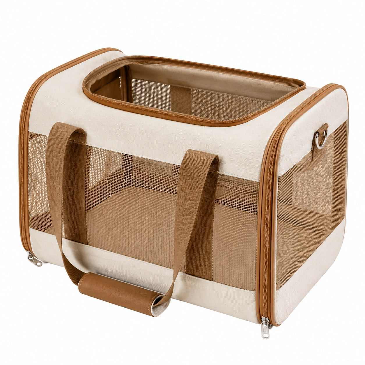 Transportín para Mascotas Ventilado Beige y Marrón 45L
