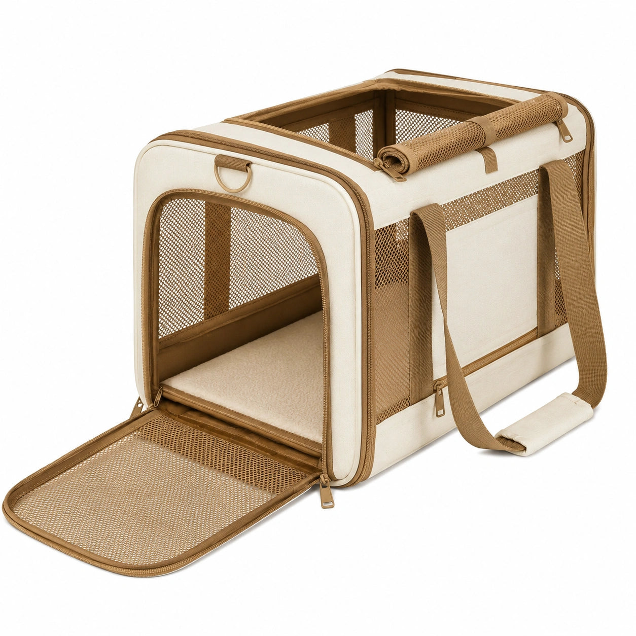 Bolsa de Transporte Plegable para Mascotas Beige y Marrón