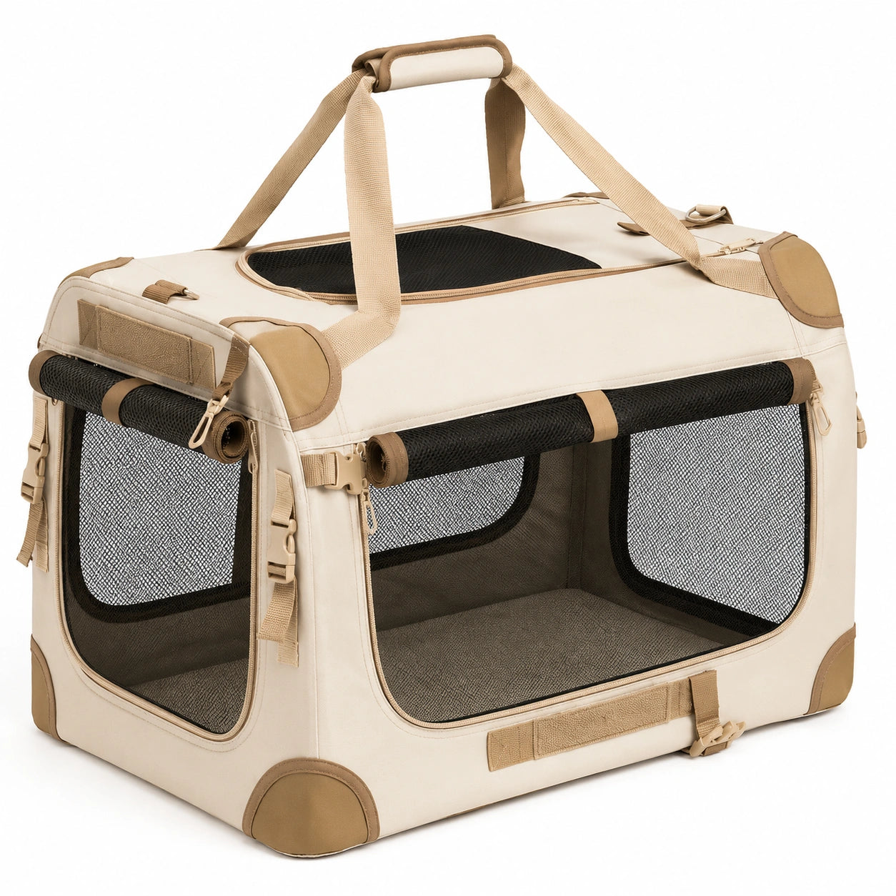 Transportín Plegable para Mascotas Beige 60x40x40cm