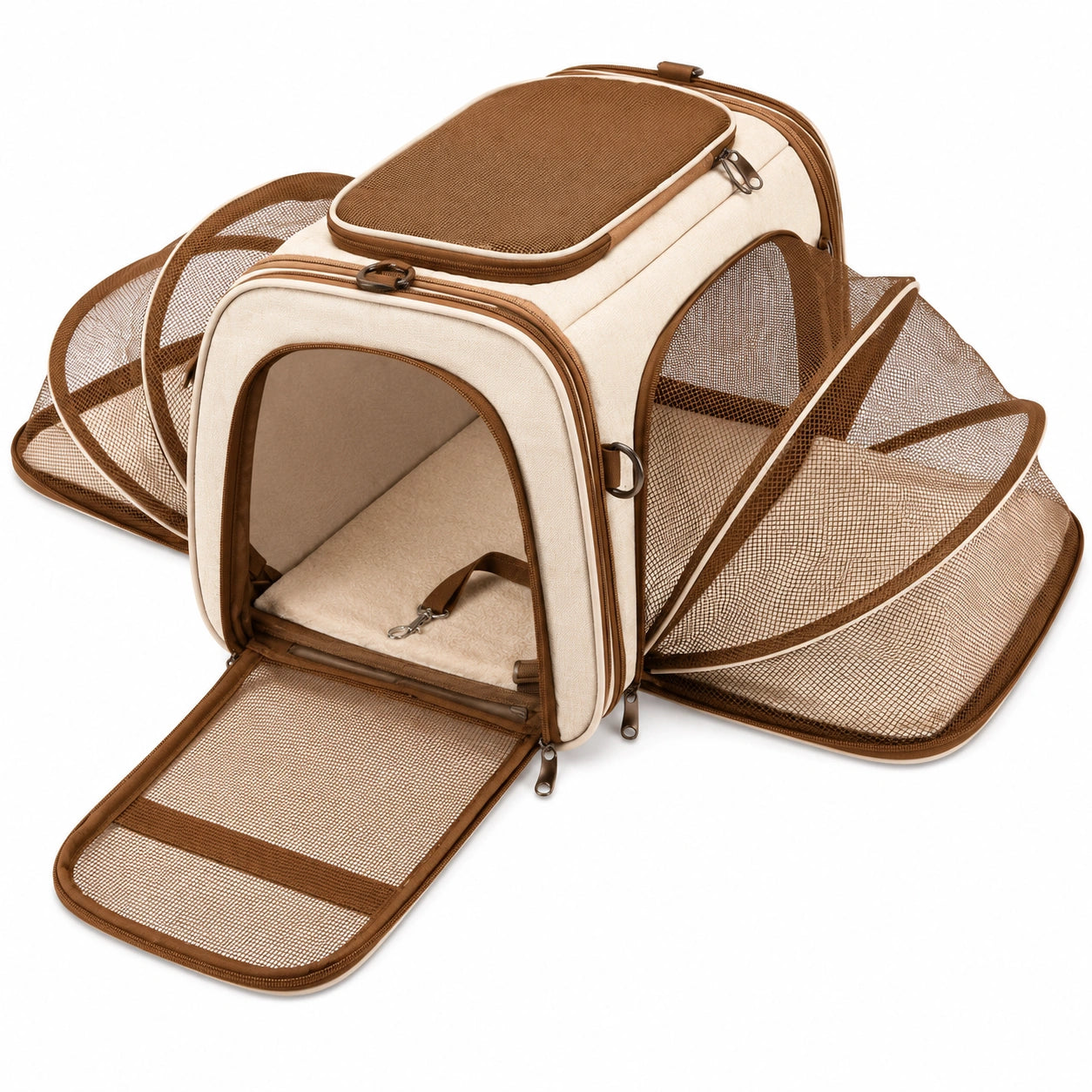 Transportín Expandible para Mascotas Beige/Marrón