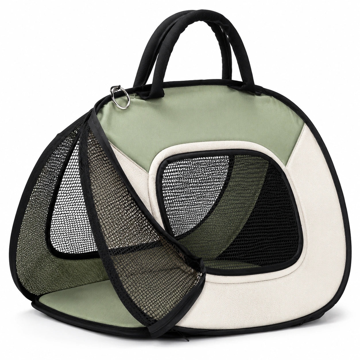 Transportín Plegable para Mascotas Verde y Beige